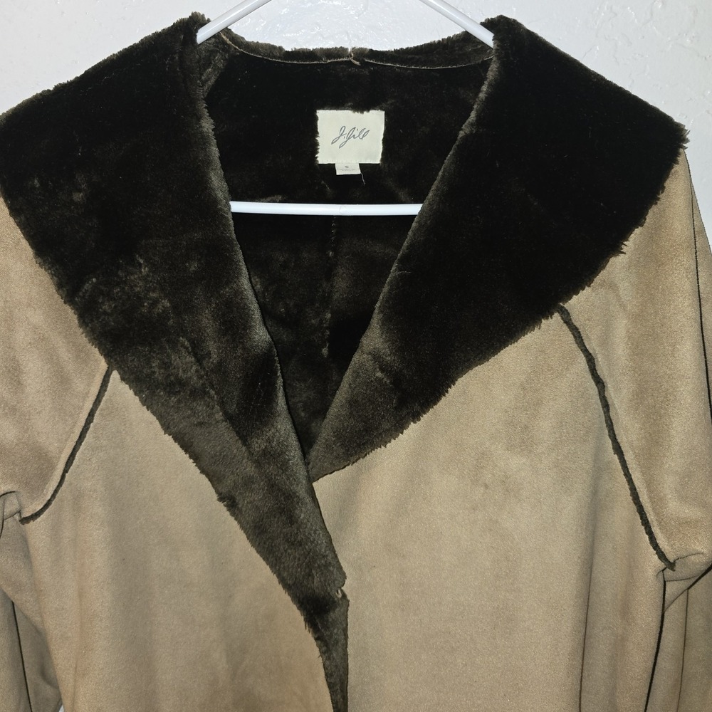 J. Jill Faux Fur Faux Suede Coat Jacket Woman's Size S Light Brown Warm Soft - Picture 3 of 6